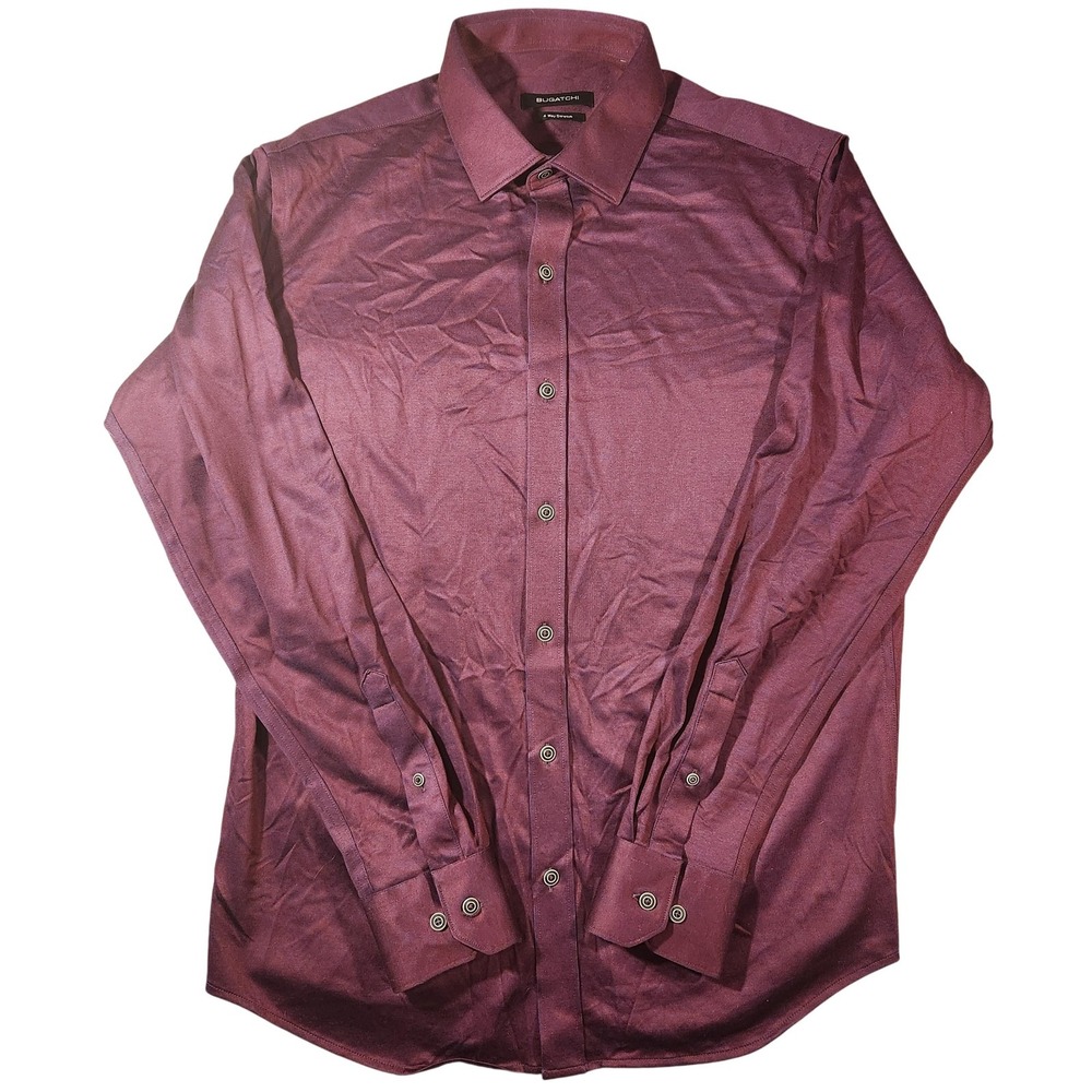 Bugatchi Shirt Mens Large Purple Burgundy 4 Way Stretch Long Sleeve Button Down